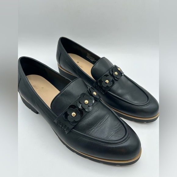Kate Spade Women's Sz. 11 Black Leather Floral Detail Karisa Loafers - Picture 2 of 12